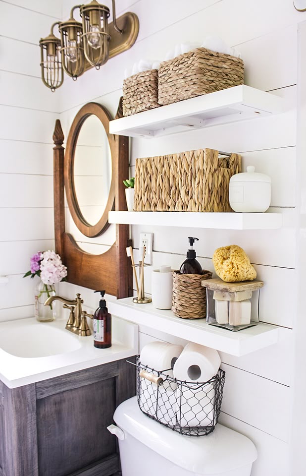 DIY Floating Bathroom Shelves Shades of Blue Interiors